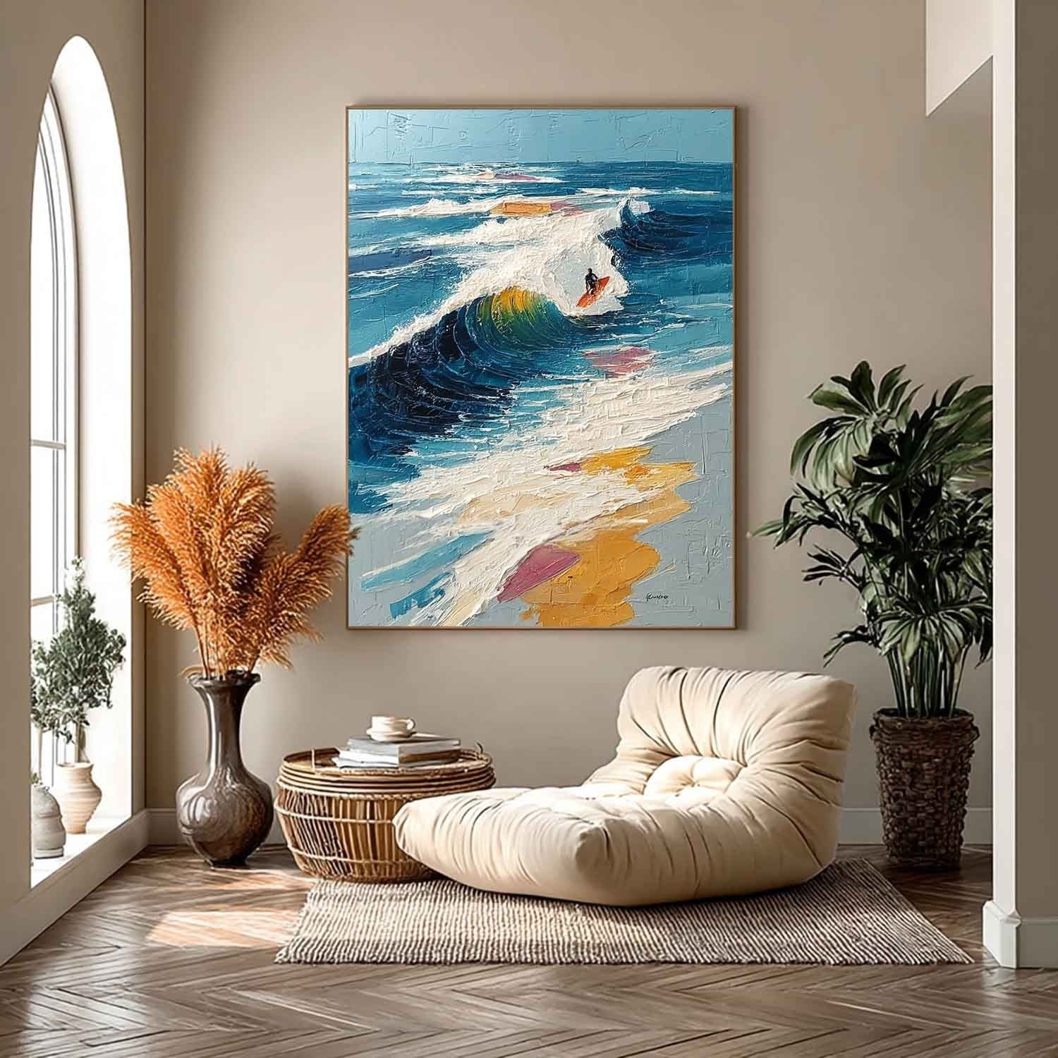 Wall Art Vertical Impressionist Surfing Scene Vivid