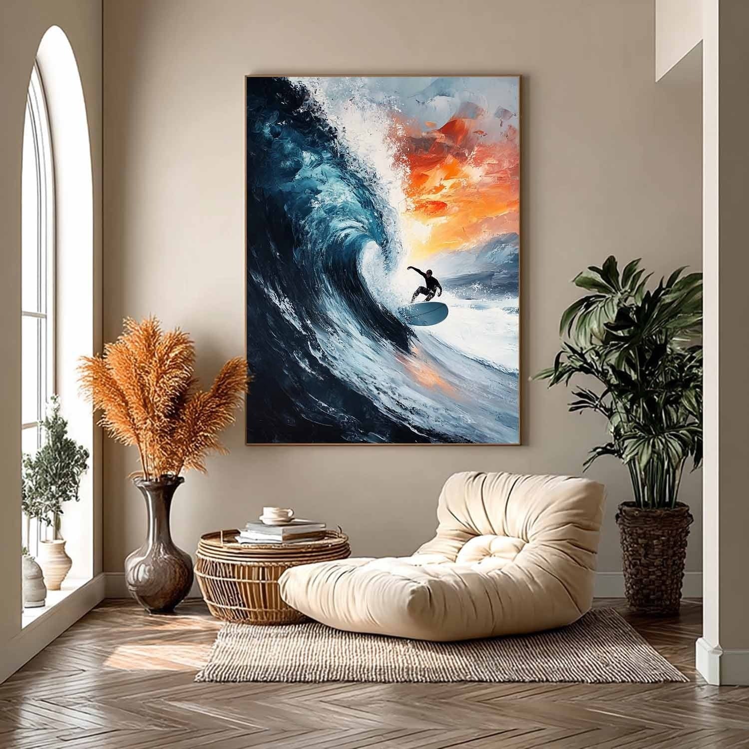 Wall Art Vertical Impressionist Surfing Action Scene Bold