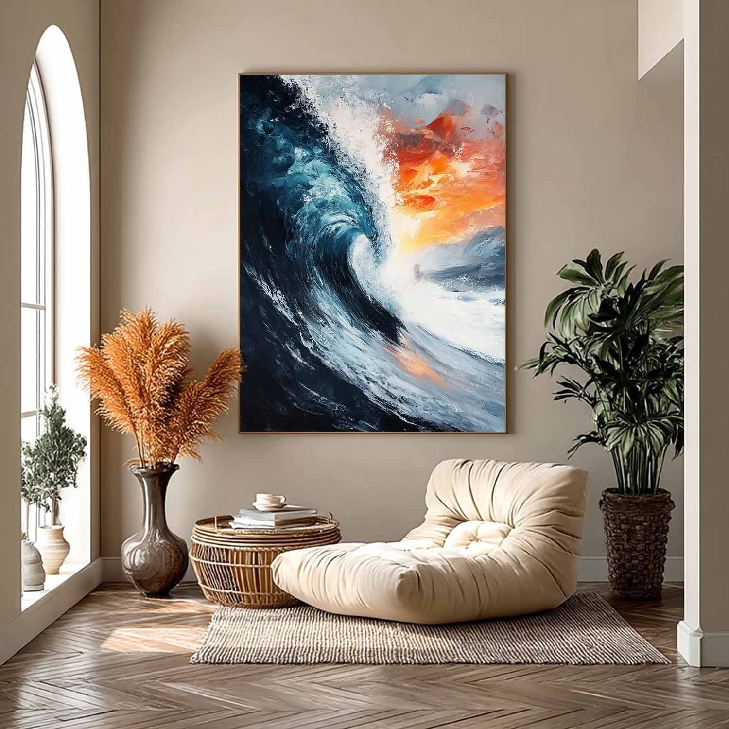 Wall Art Vertical Impressionist Surfing Action Scene Bold