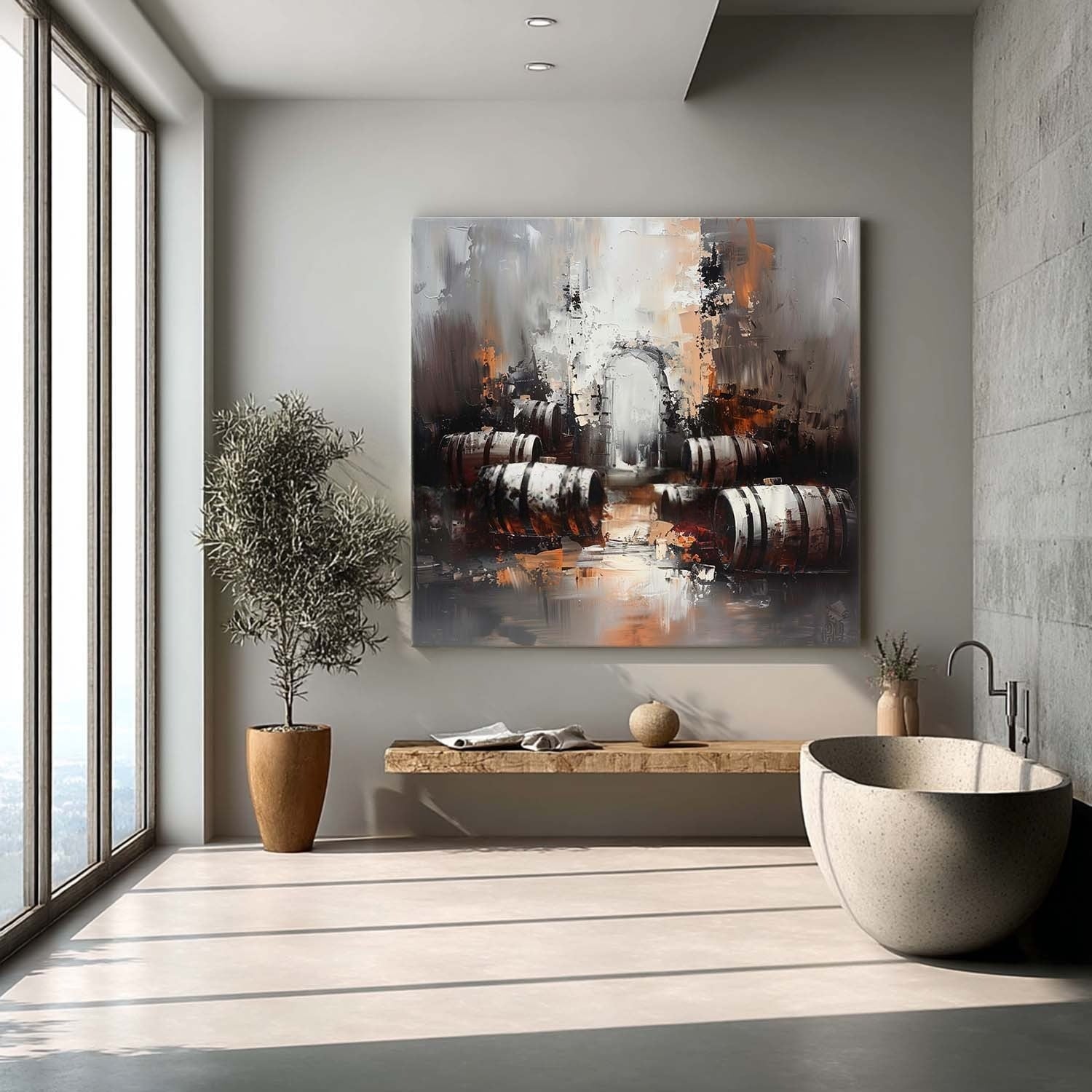 Wall Art Rustic Textured Wine Barrel