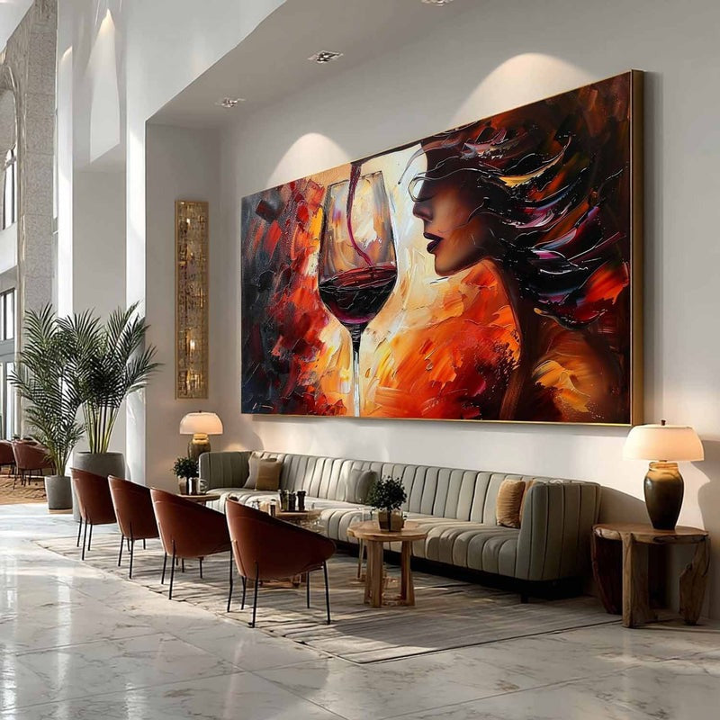 Wall Art Woman Wine Pouring Impasto