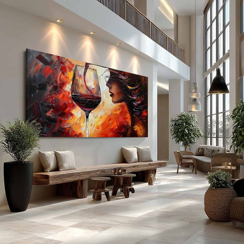 Wall Art Woman Wine Pouring Impasto