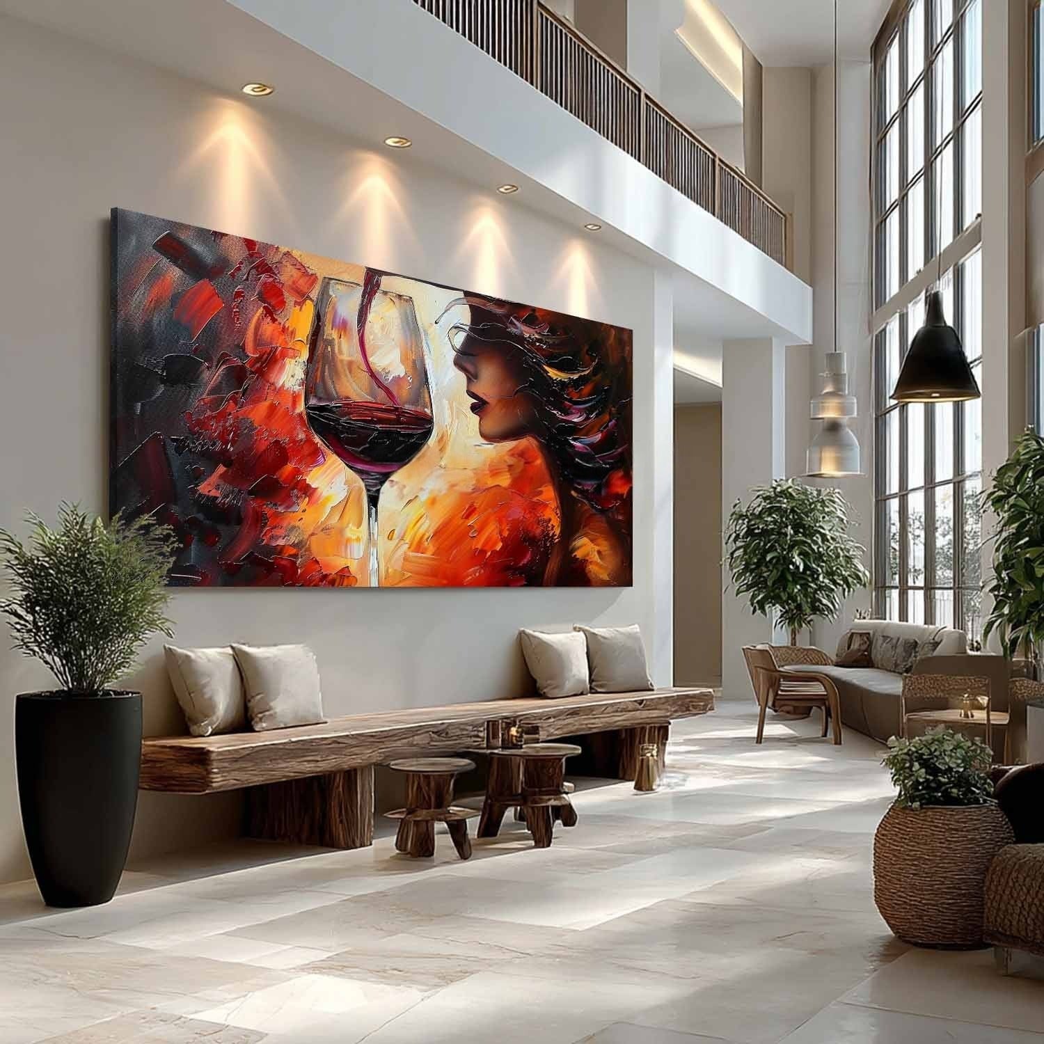 Wall Art Woman Wine Pouring Impasto