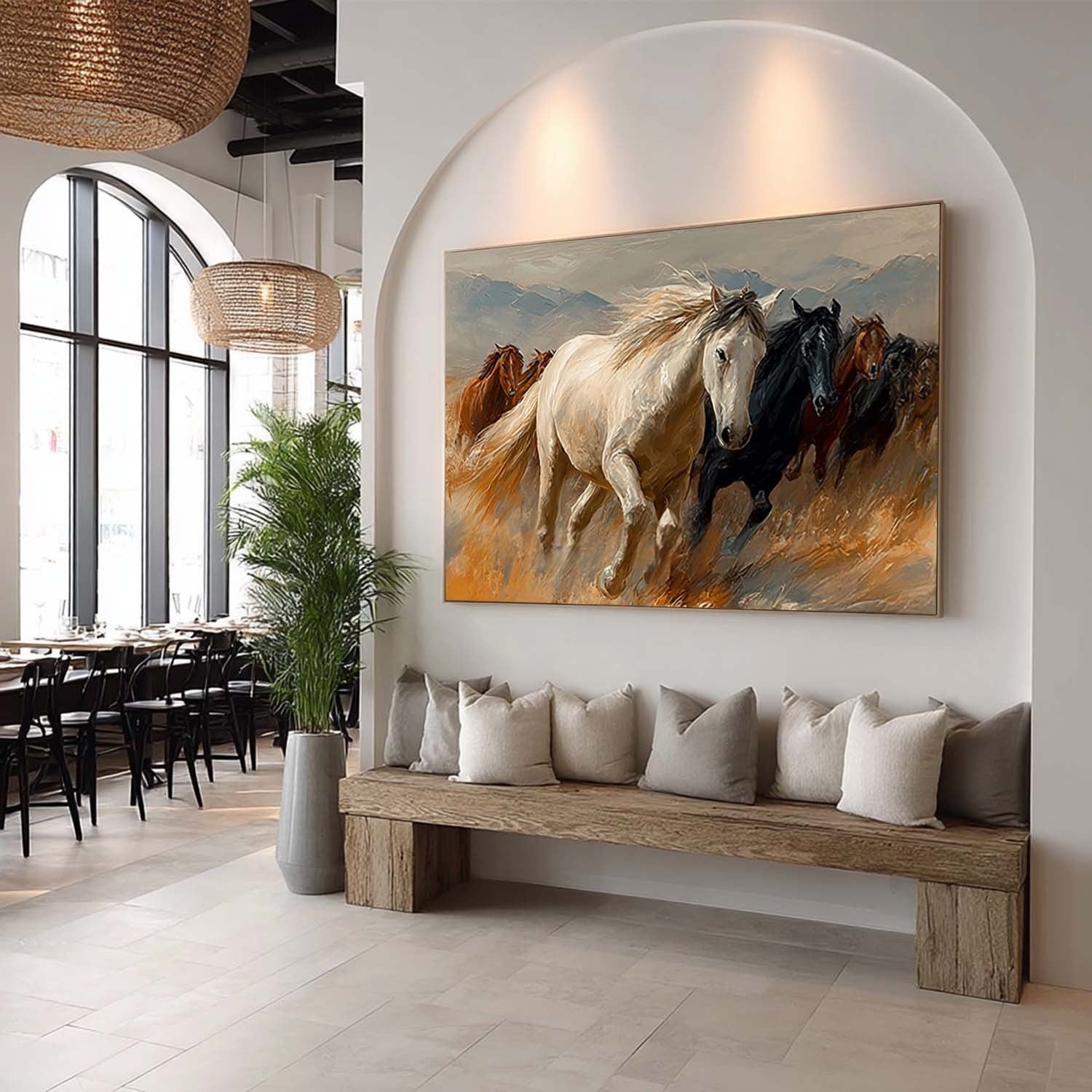 Wall Art Panoramic Realist Wild Horse Scene Warm