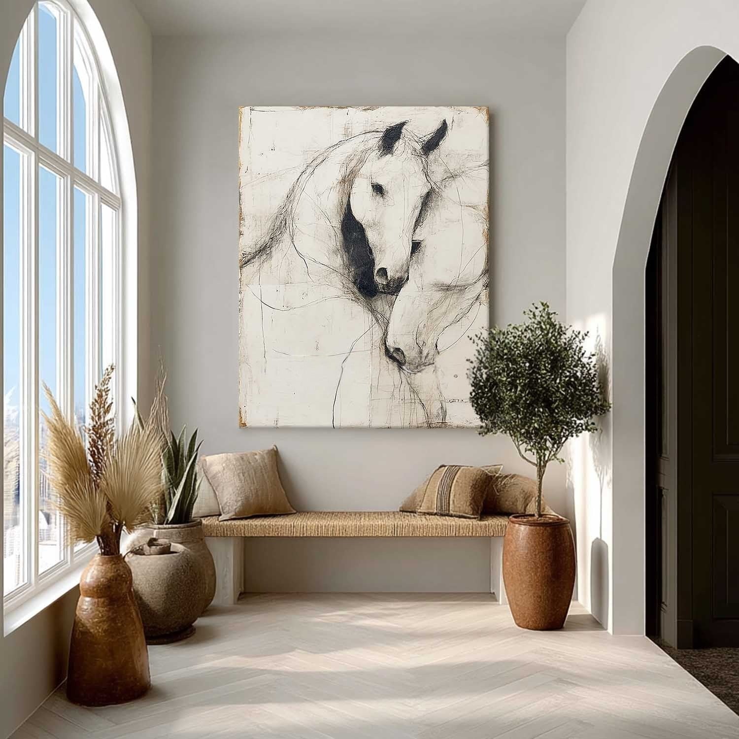 Minimalist Two Horses Sketch Painting
