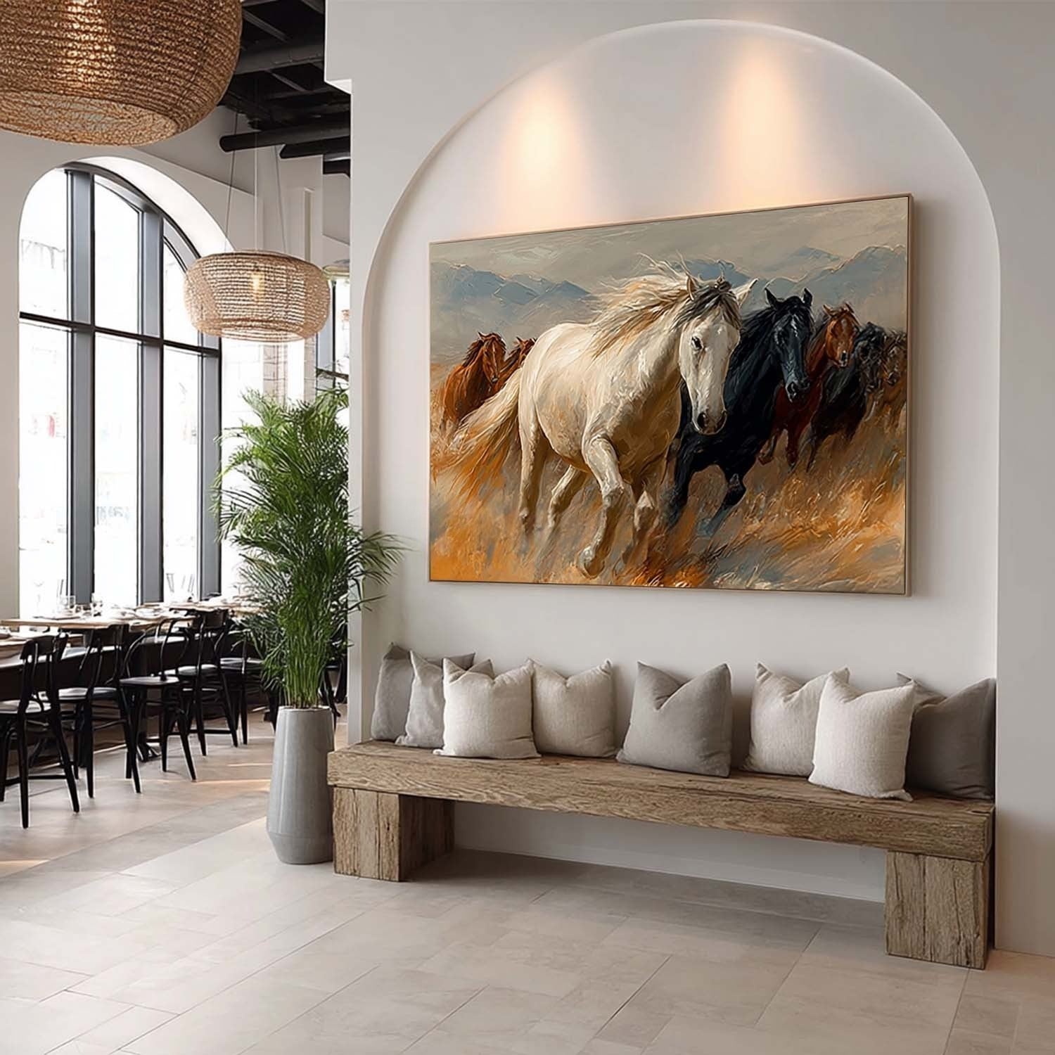 Wall Art Panoramic Realist Wild Horse Scene Warm