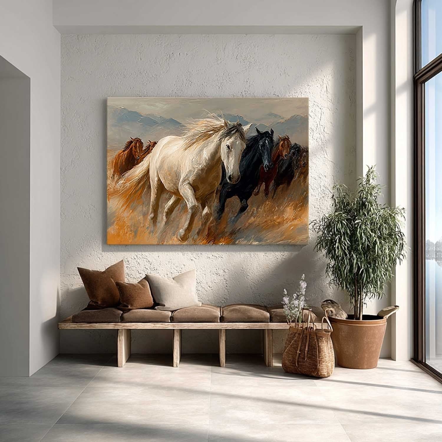 Wall Art Panoramic Realist Wild Horse Scene Warm