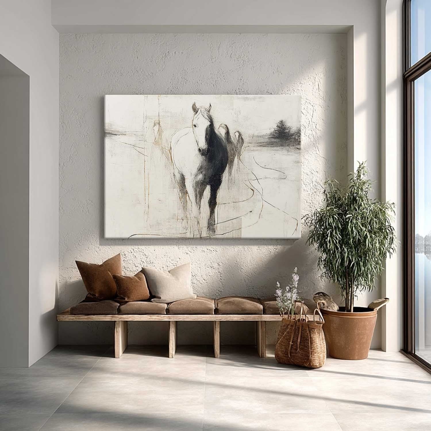 Wall Art Panoramic Abstract Horse Scene Minimalist