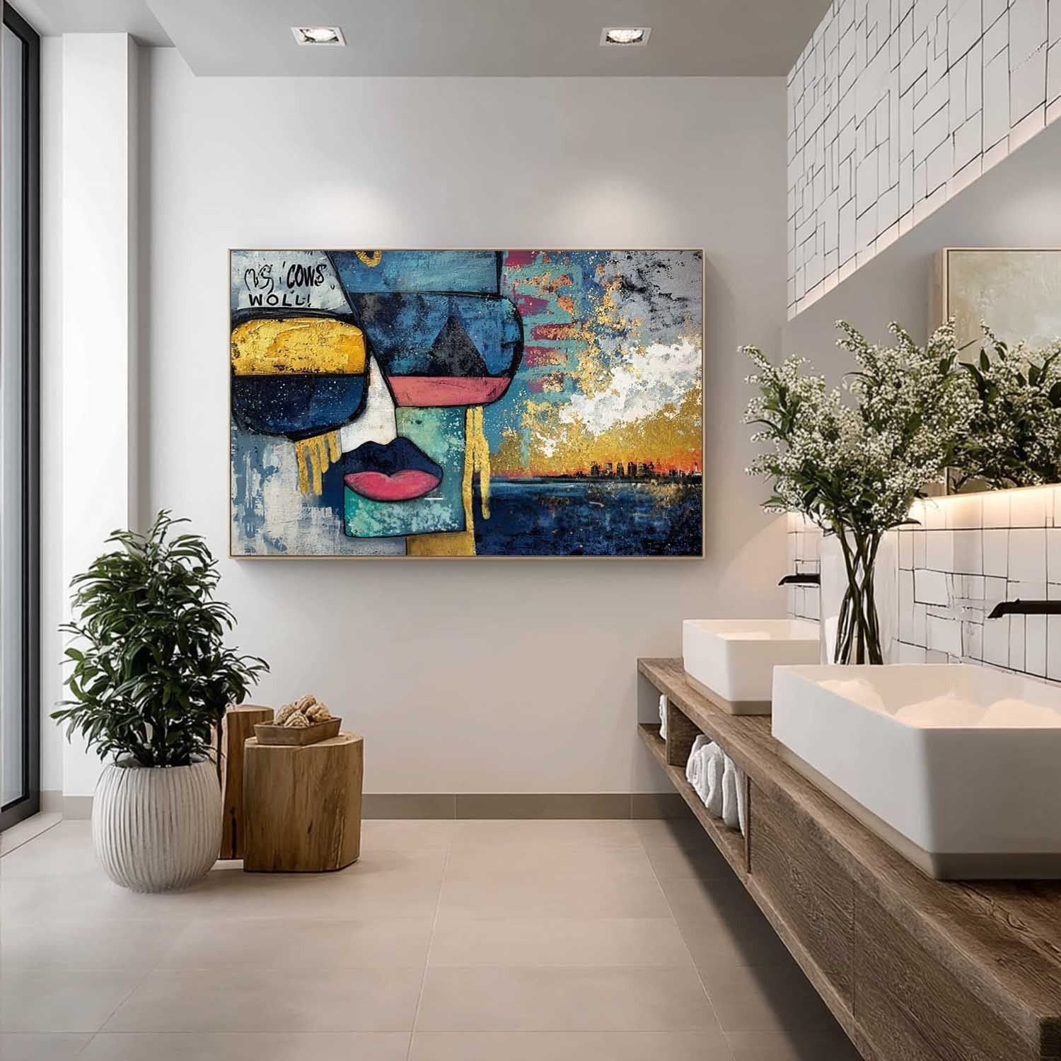 Urban Abstract Face & Skyline Painting
