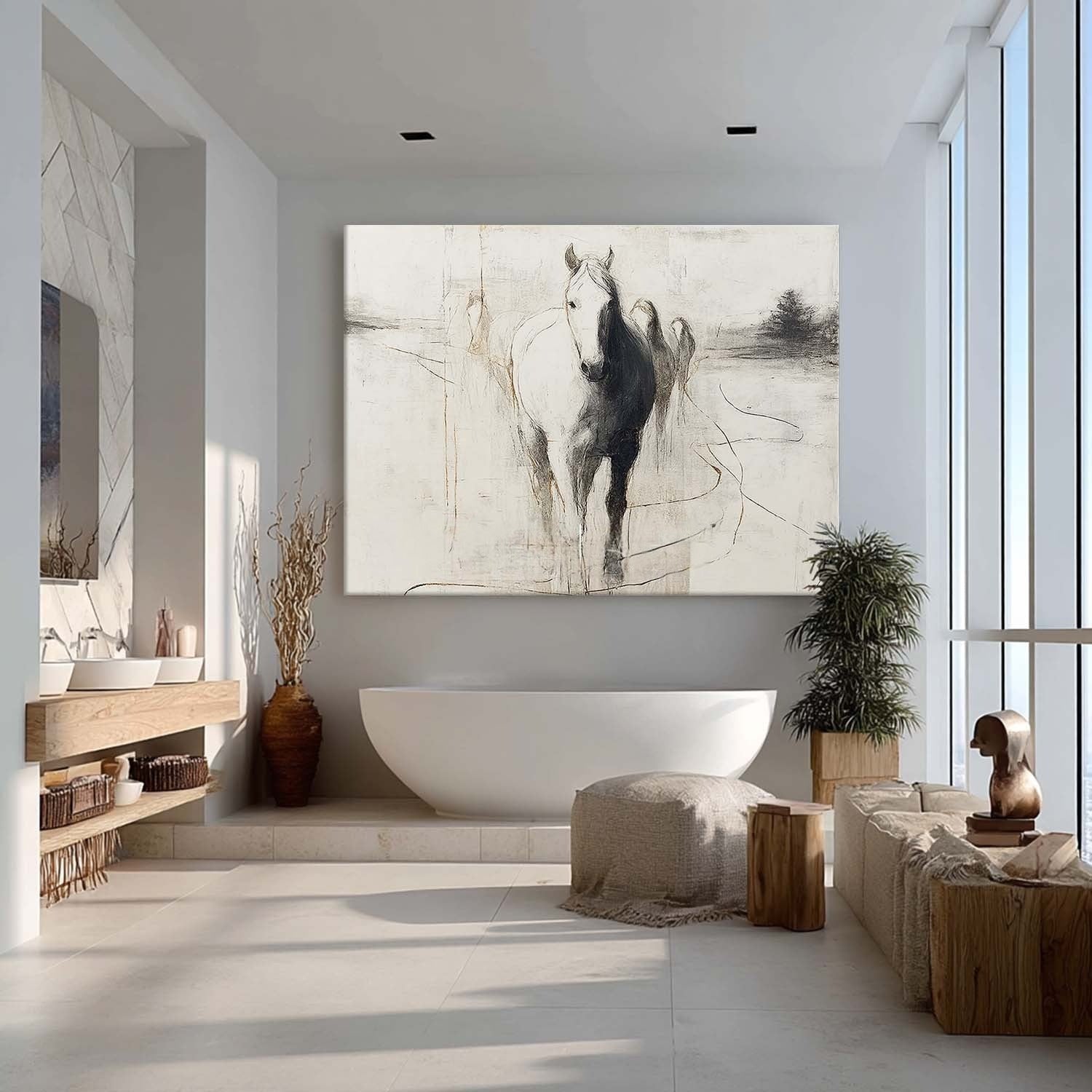 Wall Art Panoramic Abstract Horse Scene Minimalist