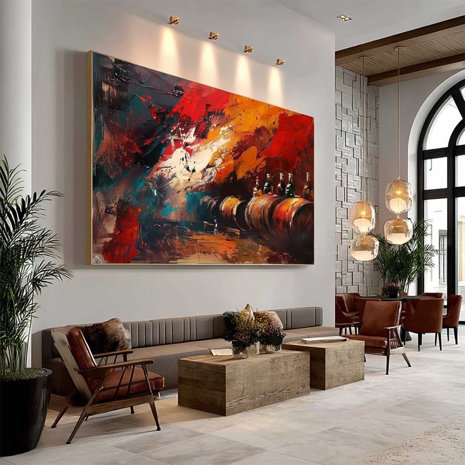 Wall Art Bold Textured Wine Barrel Bottle
