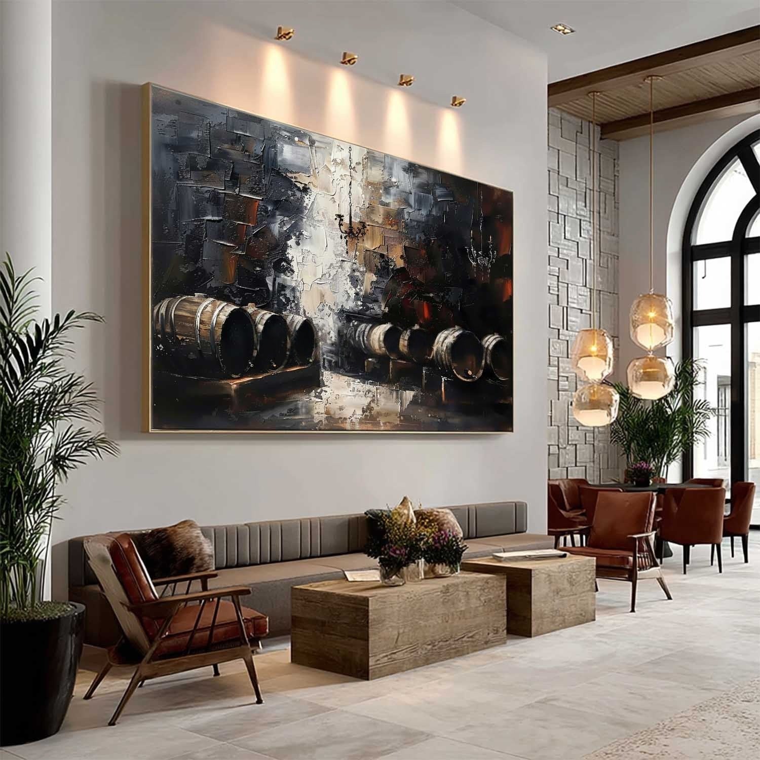 Wall Art Panoramic Impressionist Wine Cellar Scene Moody