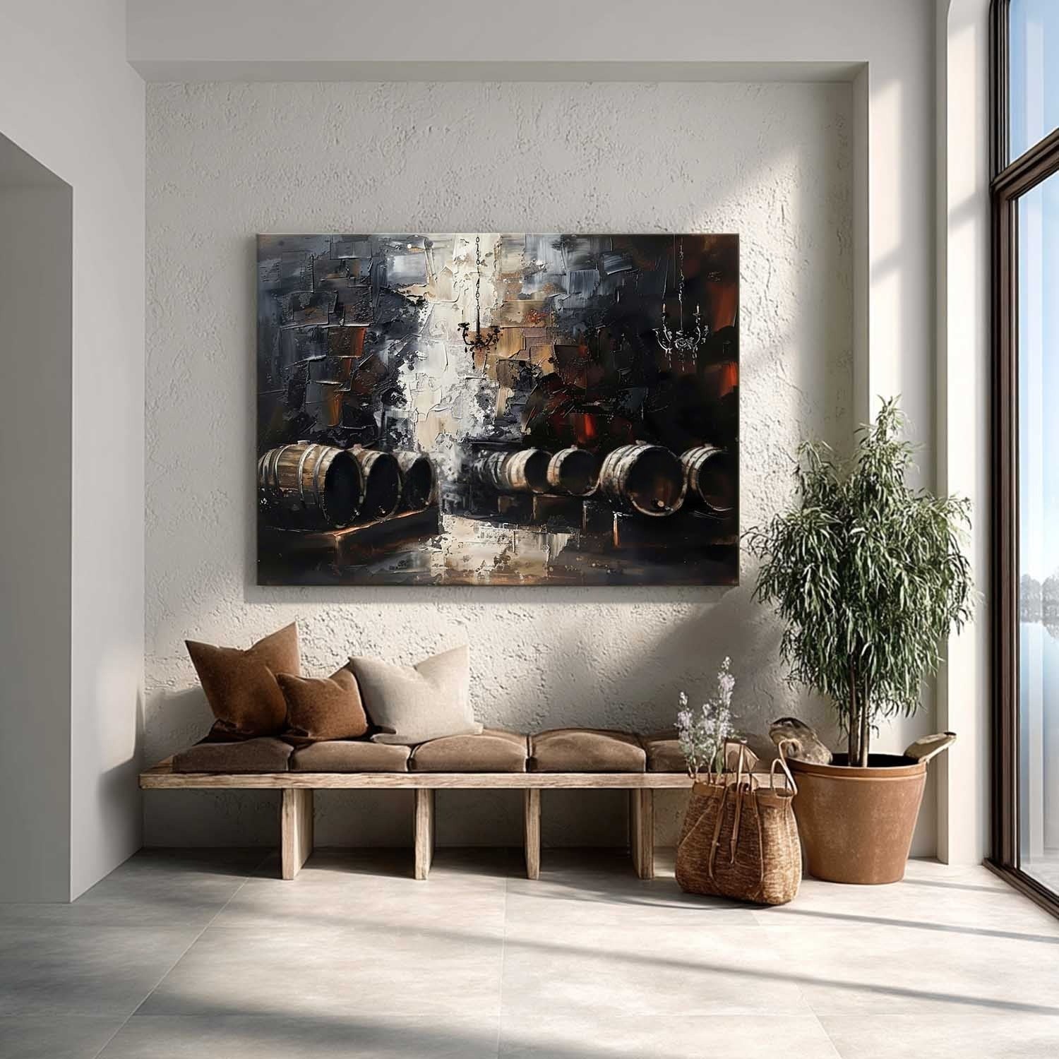 Wall Art Panoramic Impressionist Wine Cellar Scene Moody