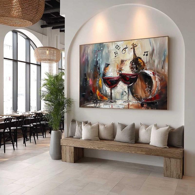 Wall Art Impressionist Red Wine Glasses Violin