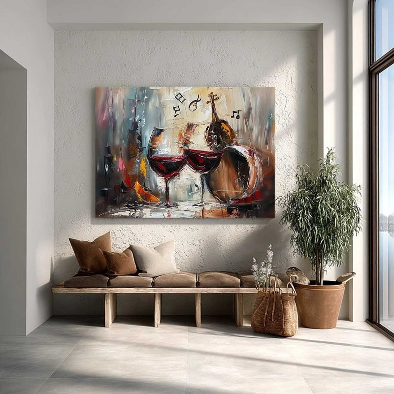 Wall Art Impressionist Red Wine Glasses Violin