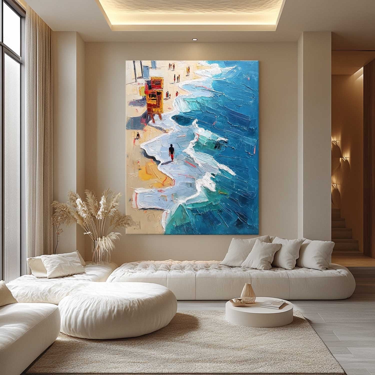 Wall Art Vertical Impressionist Coastal Beach Scene Bright