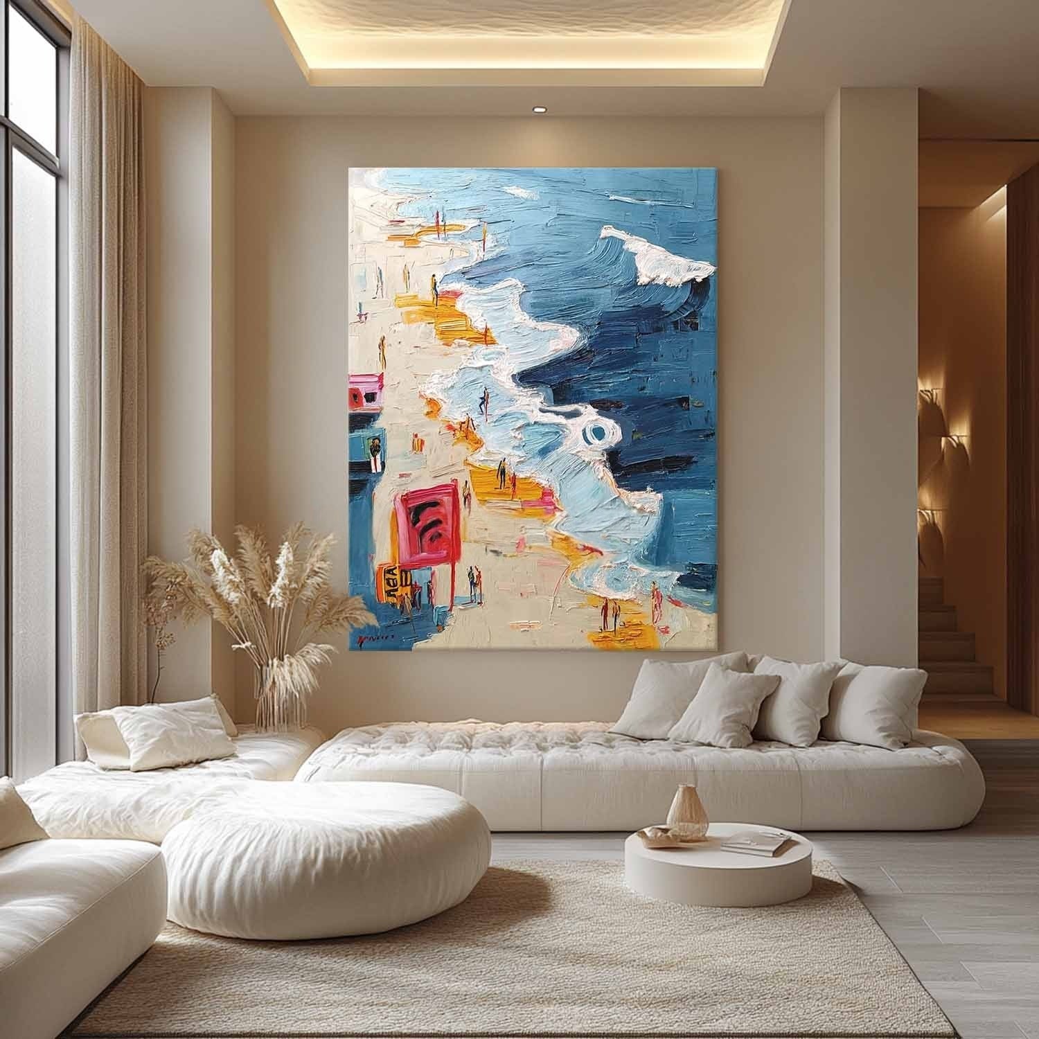 Wall Art Vertical Impressionist Coastal Boardwalk Scene Bright