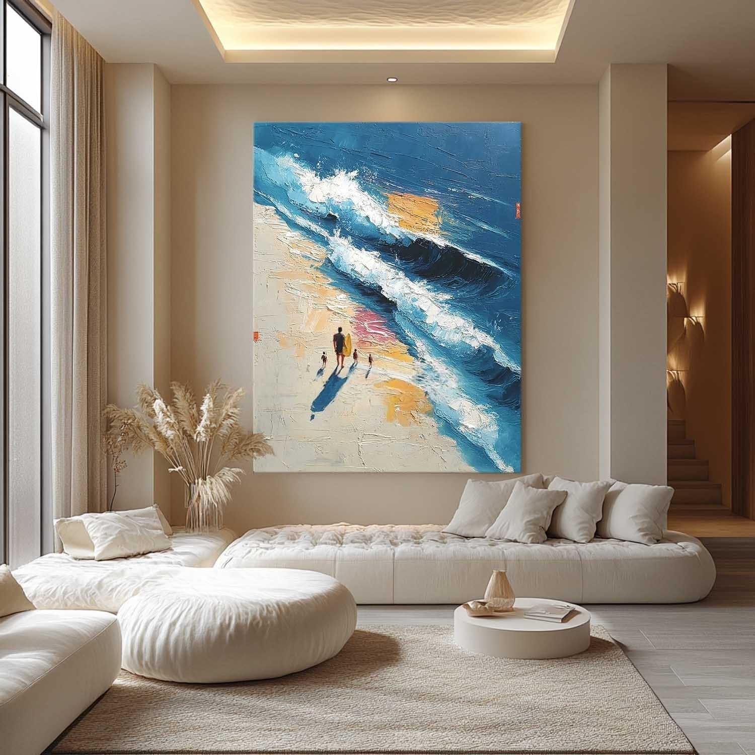 Wall Art Vertical Impressionist Family Beach Scene Deep