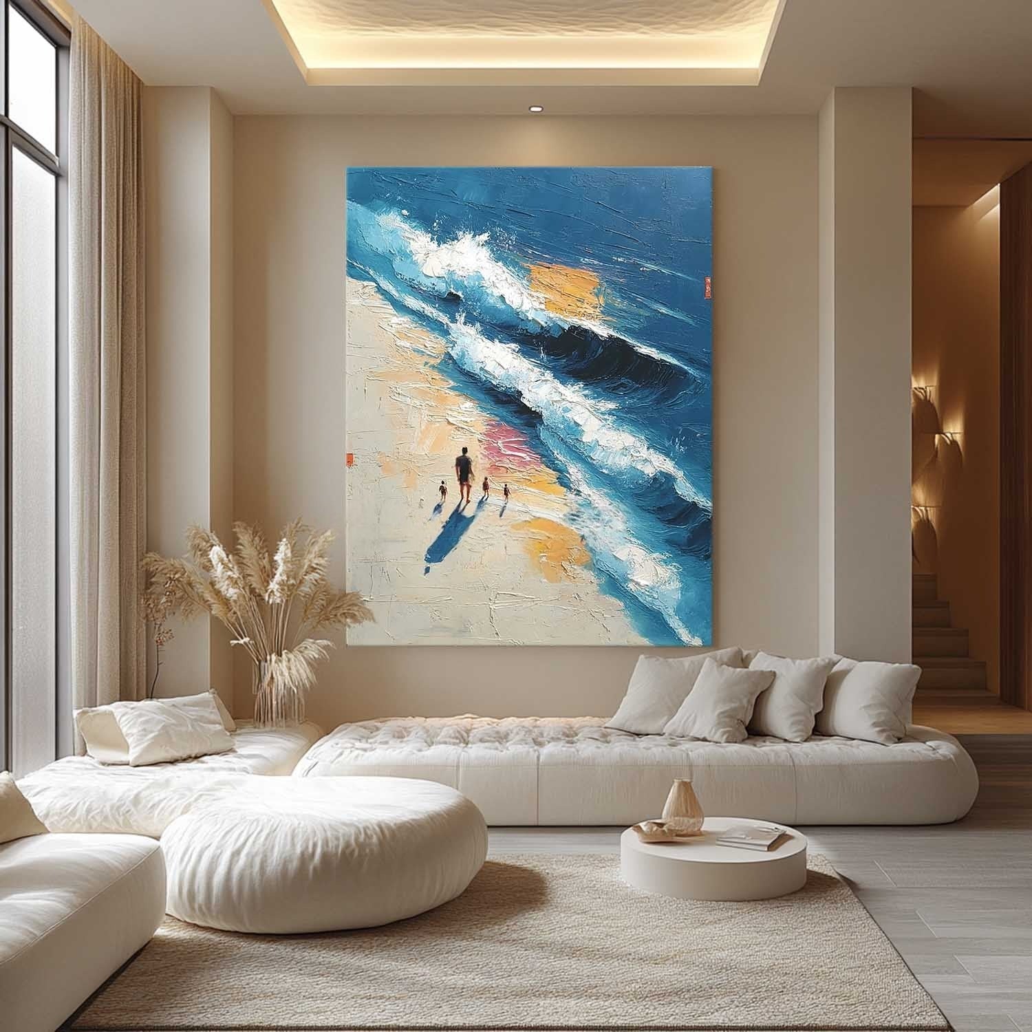 Wall Art Vertical Impressionist Family Beach Scene Deep