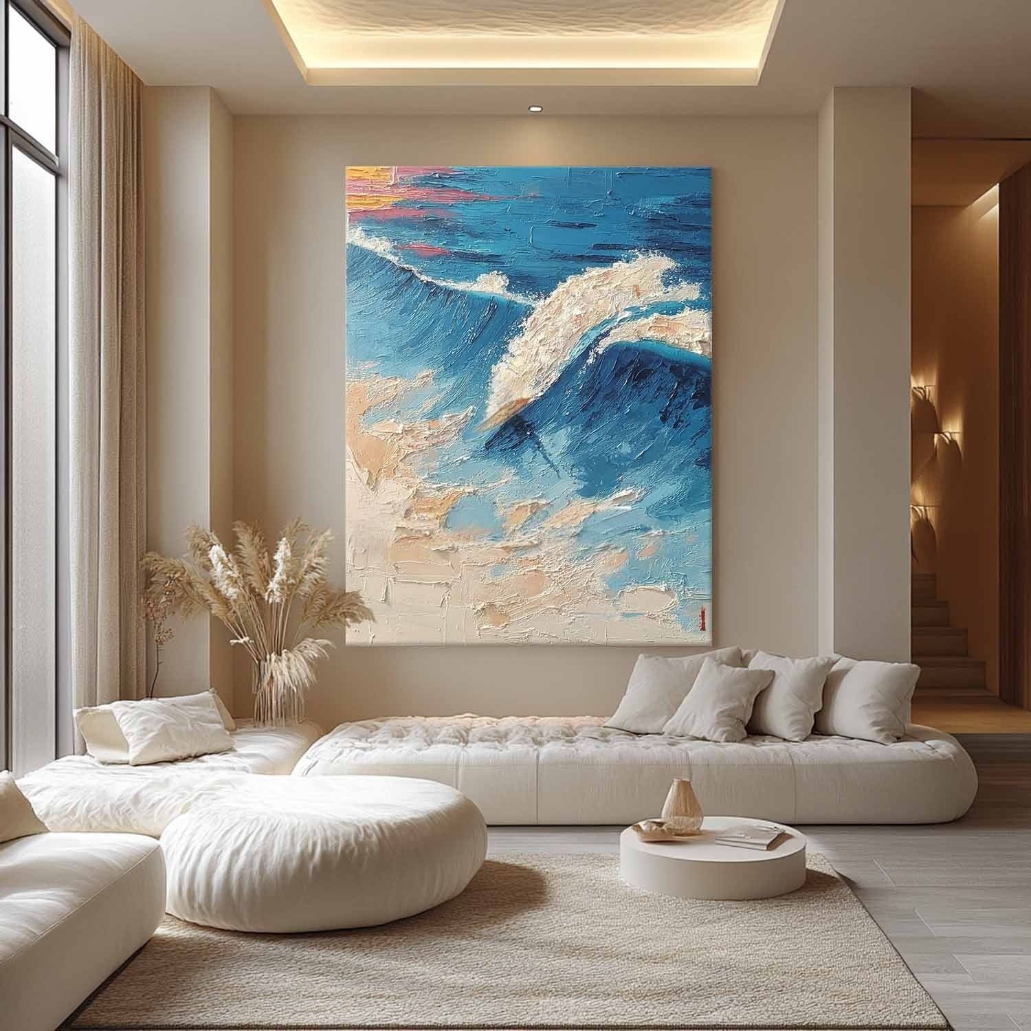 Wall Art Vertical Impressionist Surfing Scene Bold