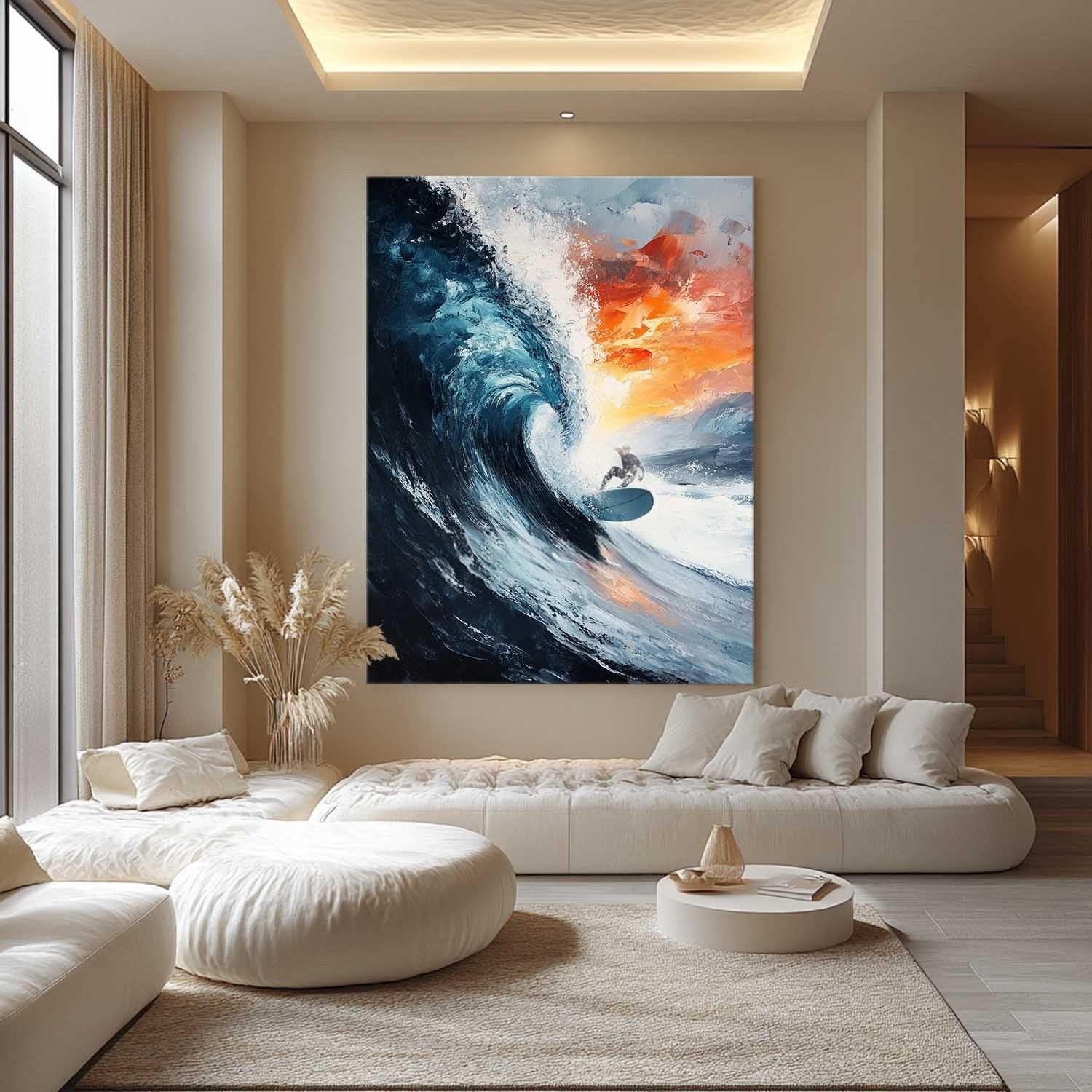 Wall Art Vertical Impressionist Surfing Action Scene Bold