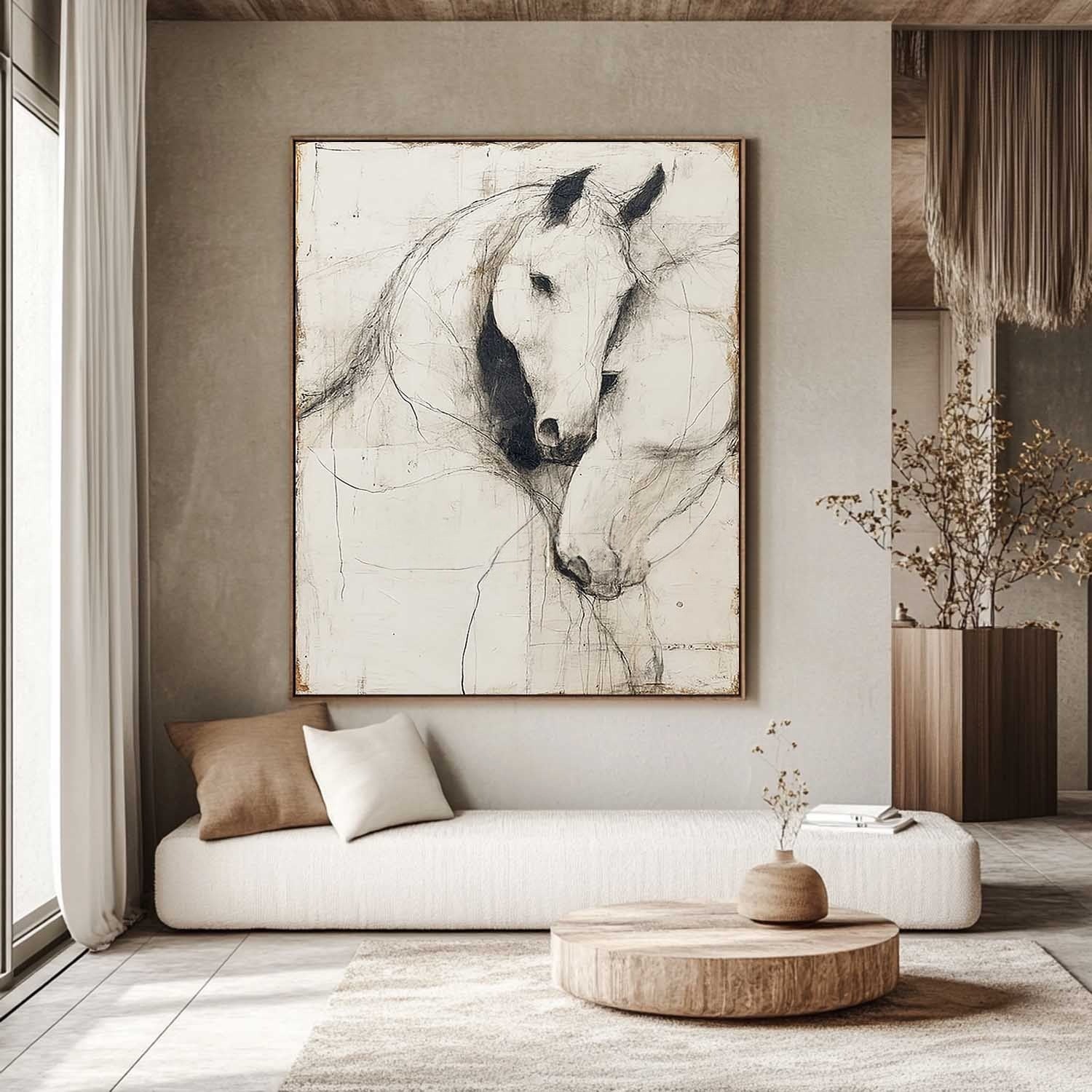 Minimalist Two Horses Sketch Painting