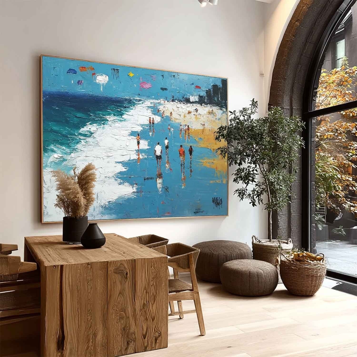 Wall Art Panoramic Impressionist Beach Boardwalk Scene Bright