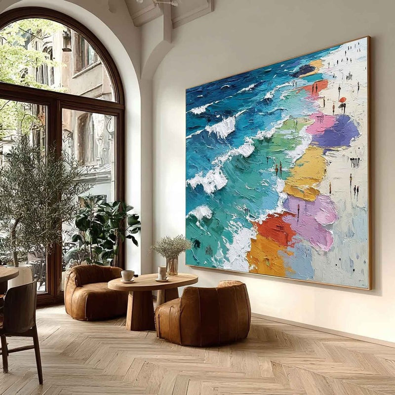 Wall Art Colorful Beach Impasto Ocean Wave