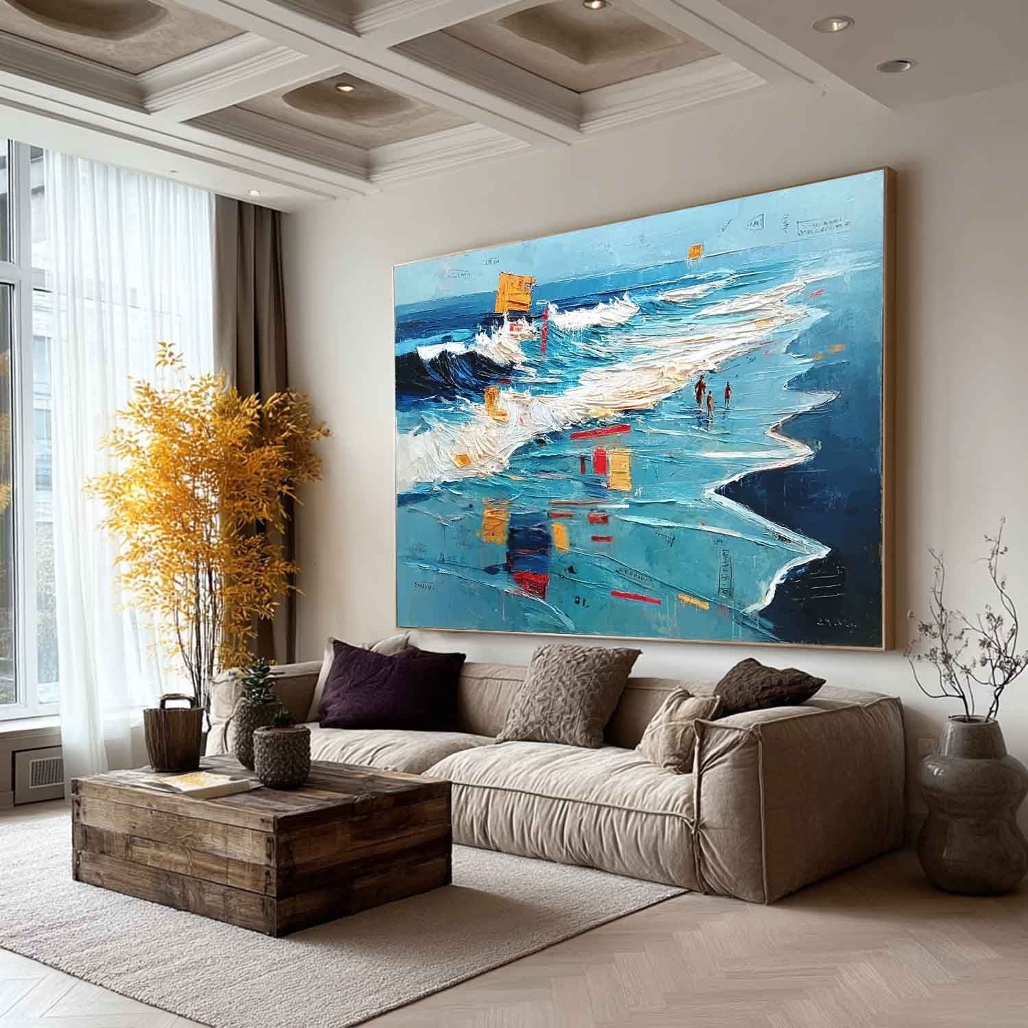 Wall Art Panoramic Impressionist Beachscape Scene Vibrant