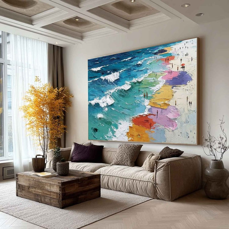Wall Art Colorful Beach Impasto Ocean Wave