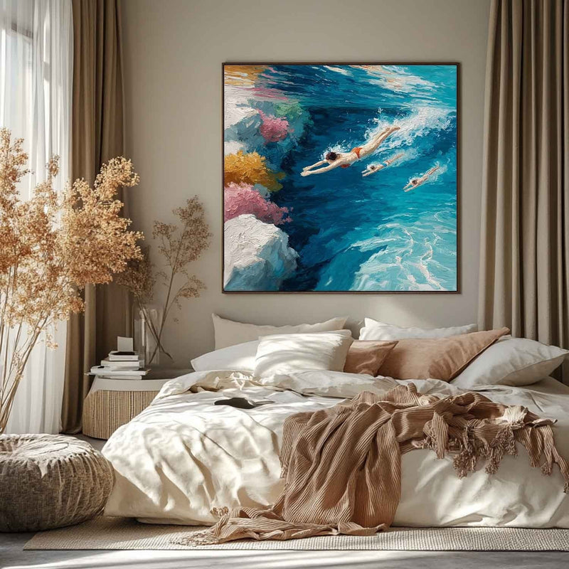 Tropical Ocean Swimmers Impasto Painting