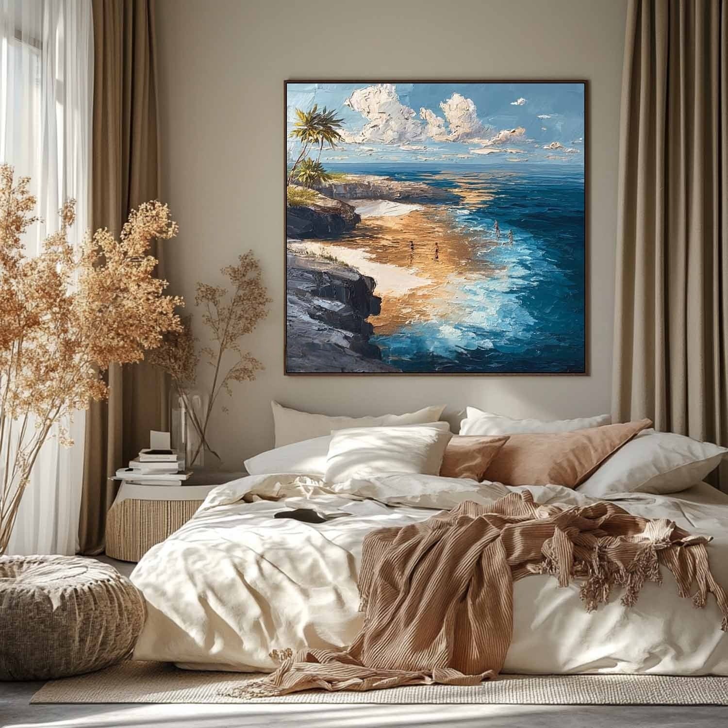 Tropical Cliffside Beach Impasto Painting