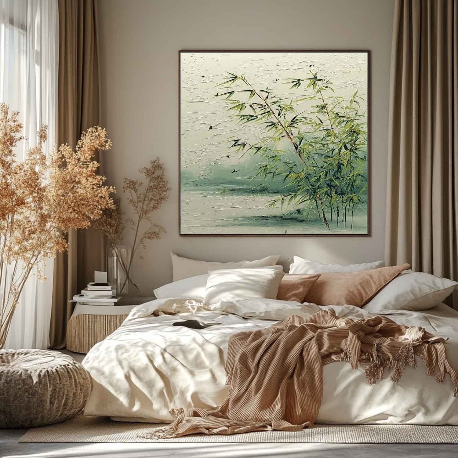 Tranquil Lakeside Bamboo 3D Impasto Painting