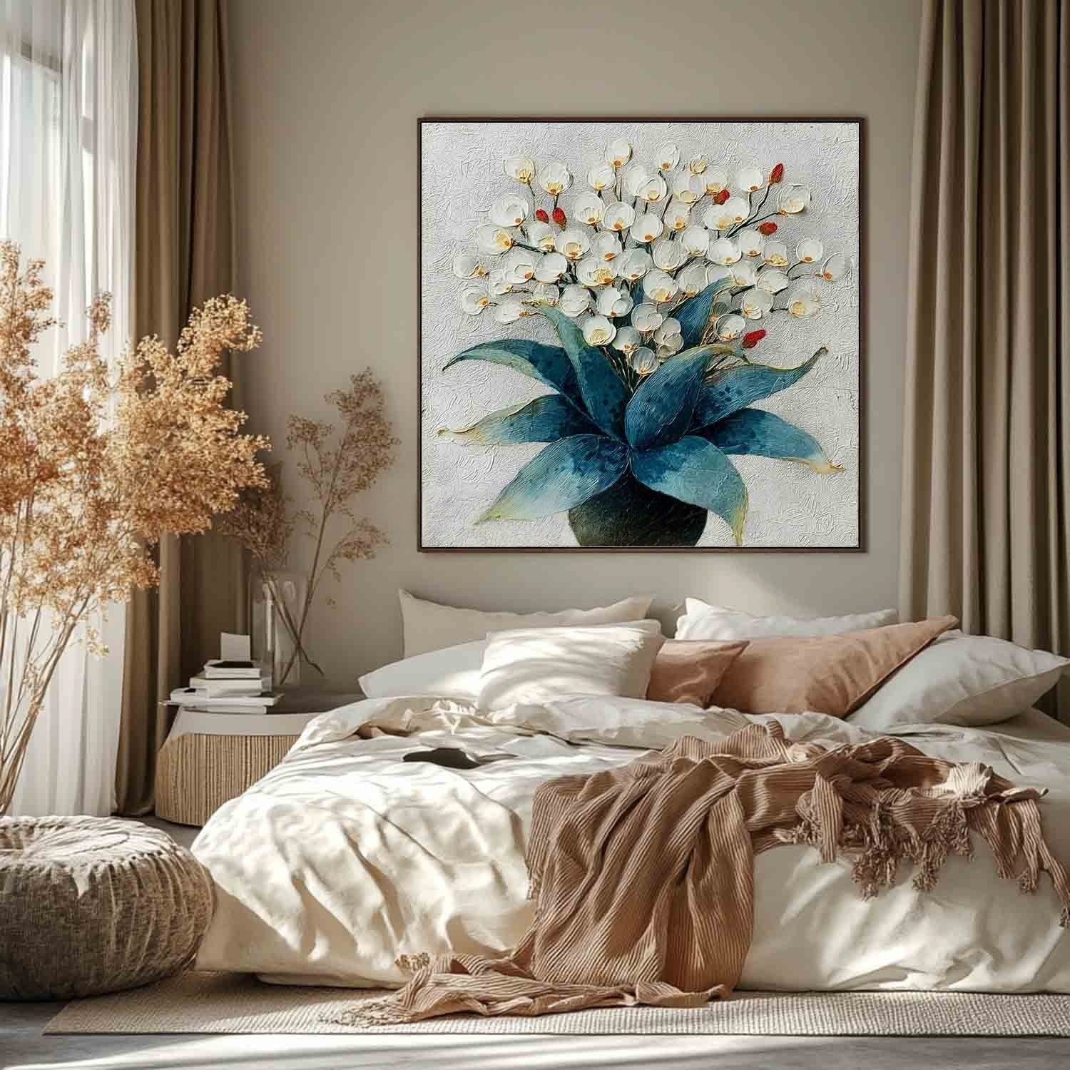 White Orchid Bouquet Impasto Painting