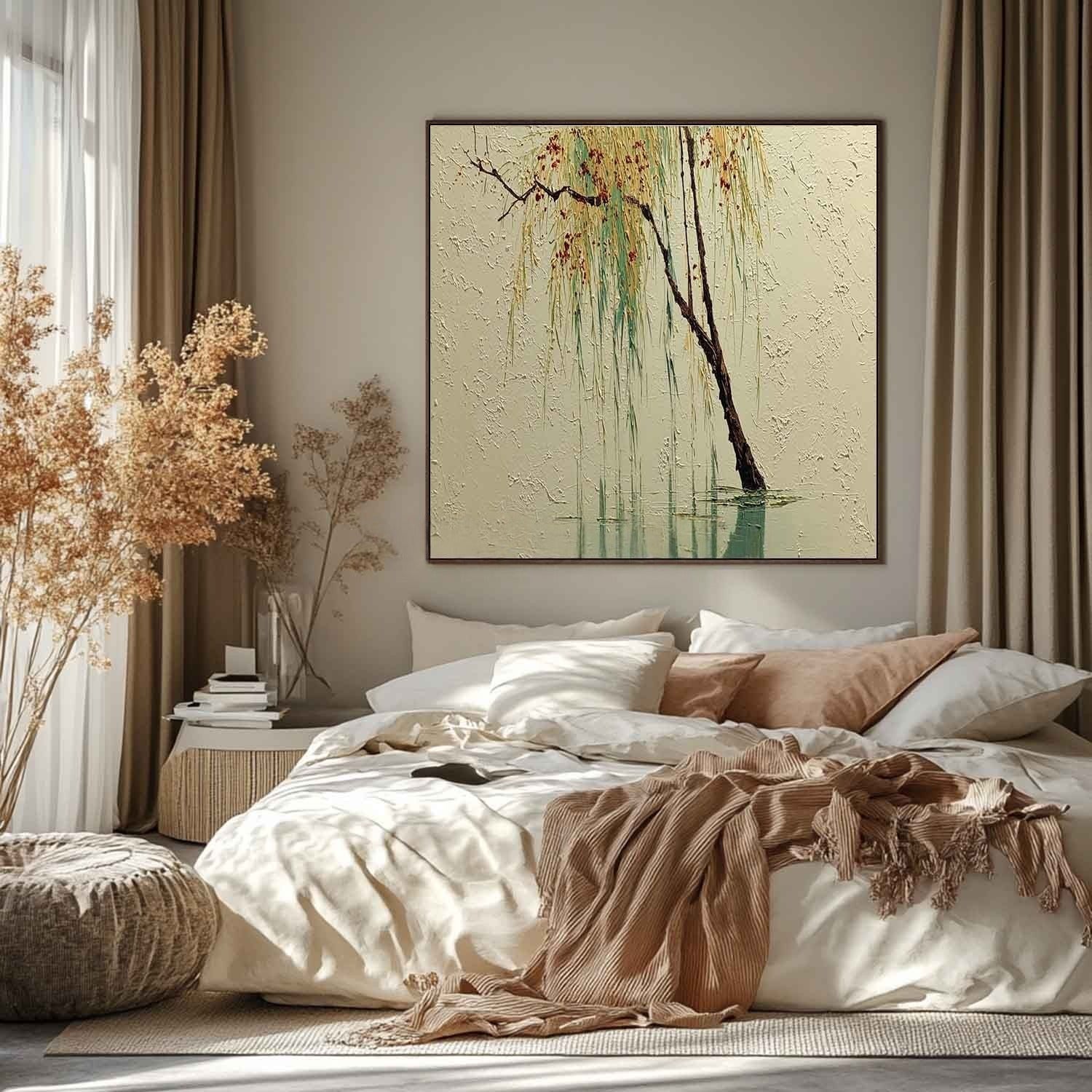 Wall Art Green Willow Reflection Textured Landscape