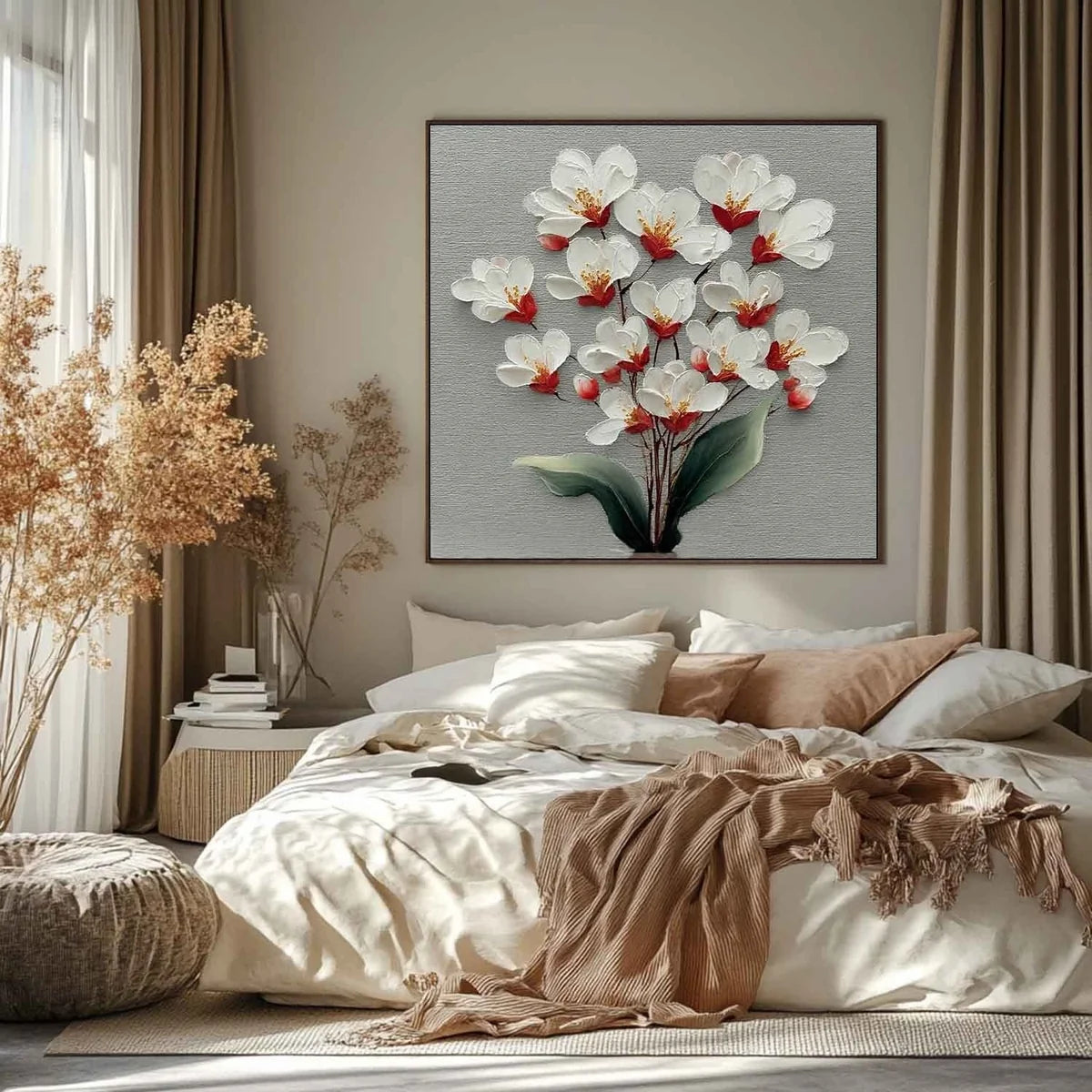 White Cherry Blossom 3D Textured Painting