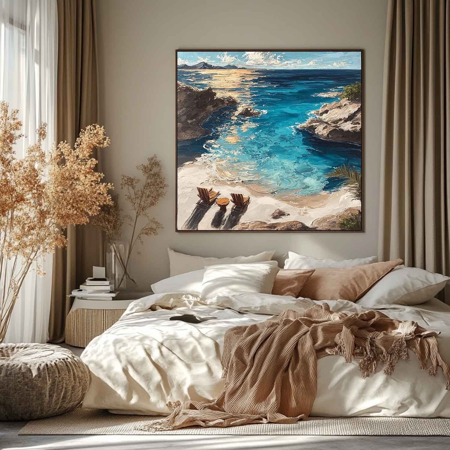 Wall Art Coastal Cove Beach Chairs Turquoise Ocean