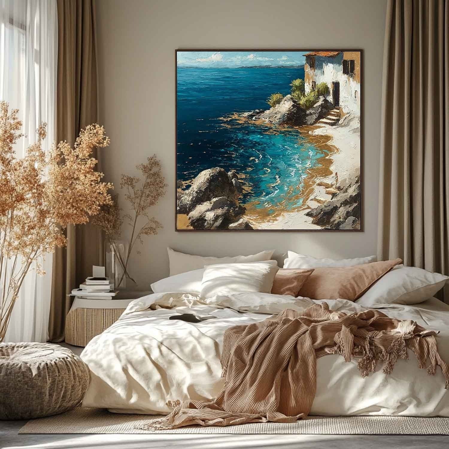 Mediterranean Coastal Villa Impasto Painting