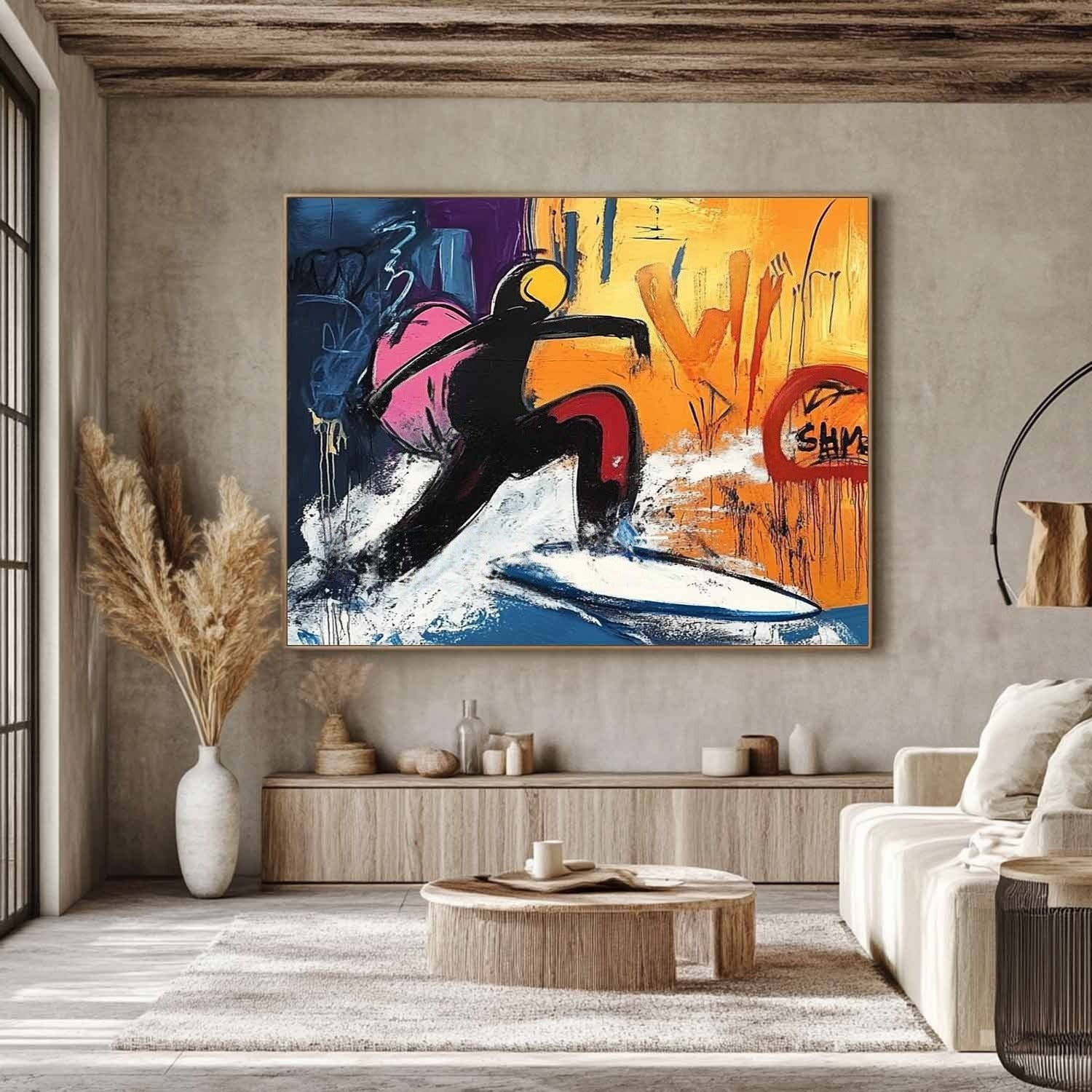 Wall Art Square Pop Art Surfing Graffiti Scene Vibrant