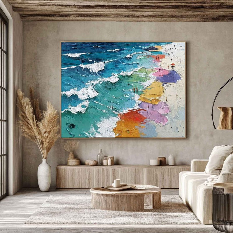 Wall Art Colorful Beach Impasto Ocean Wave