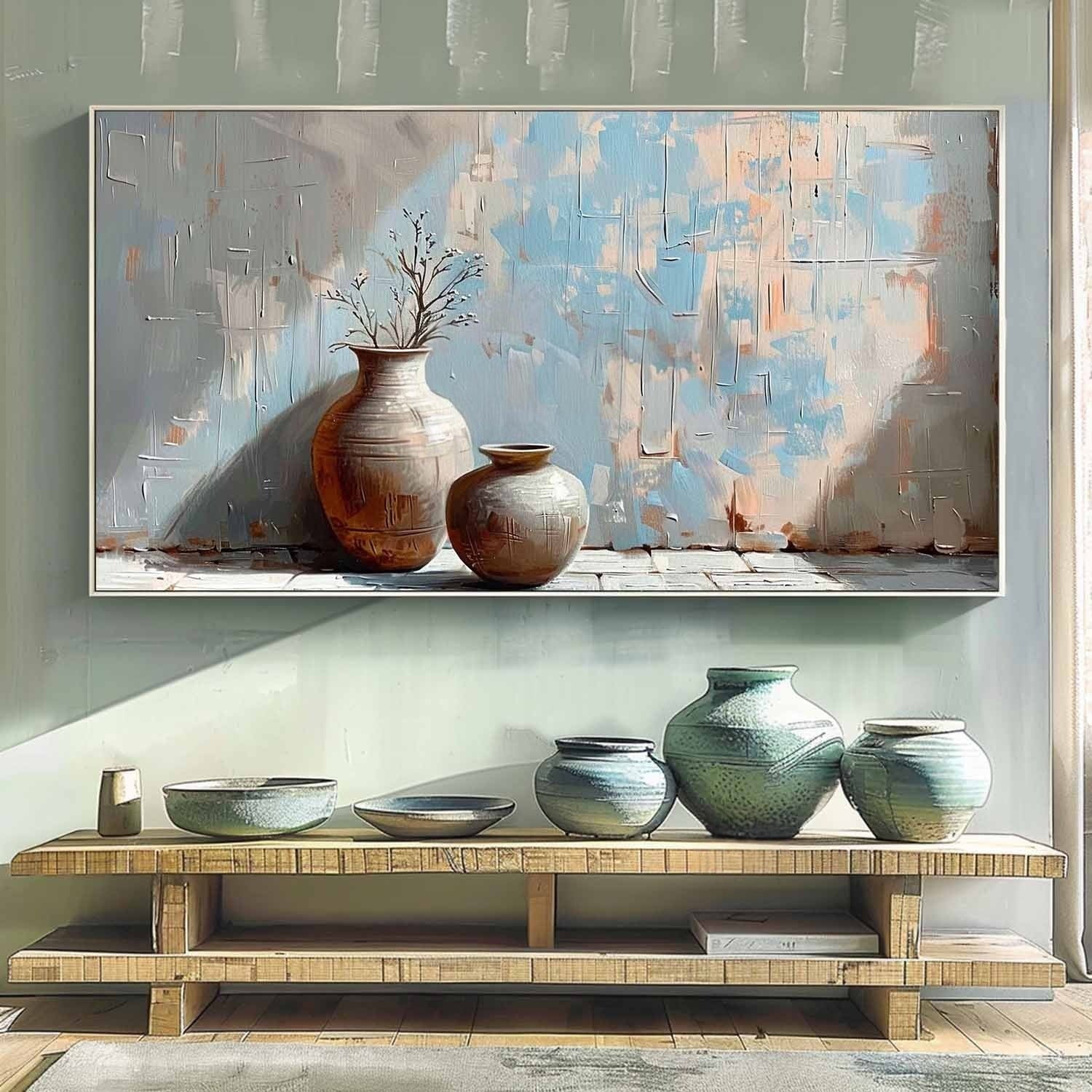 Wall Art Panoramic Ceramic Vase Duo Wabi-Sabi