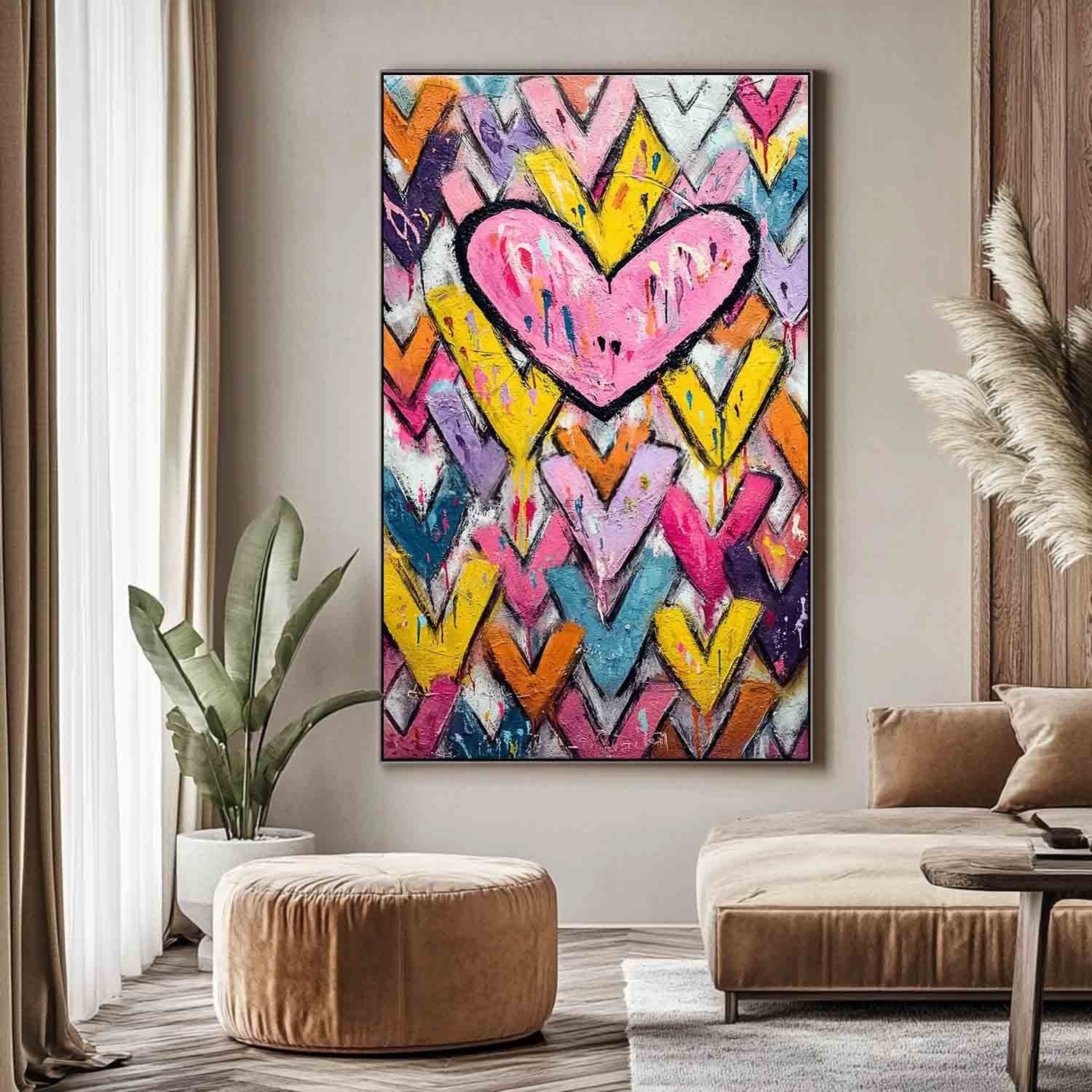 Wall Art Pop Art Pink Heart Colorful Chevron