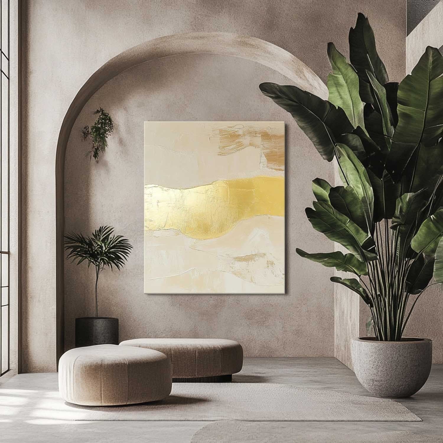 Wall Art Abstract Beige Gold Foil Landscape