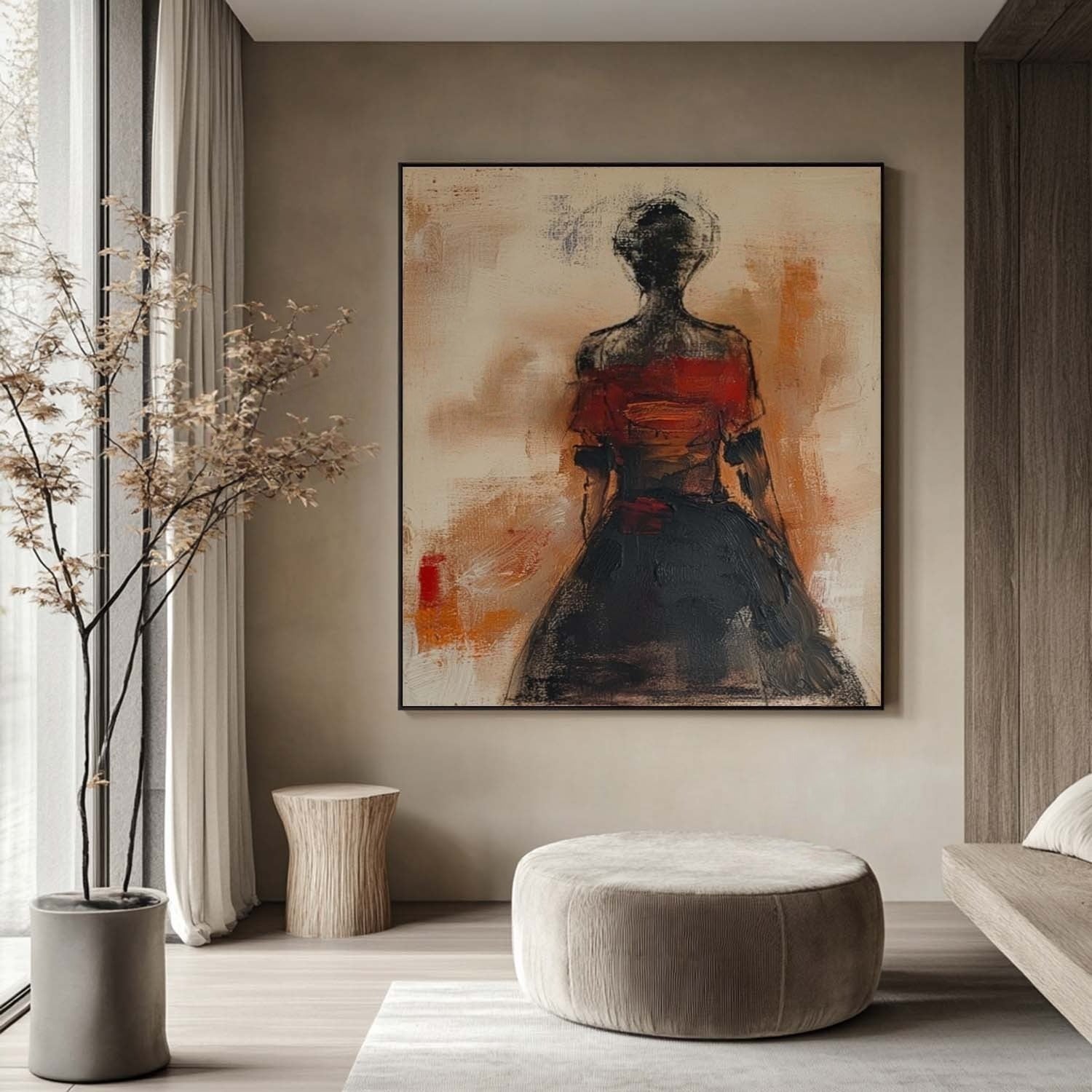 Wall Art Abstract Female Figure Red