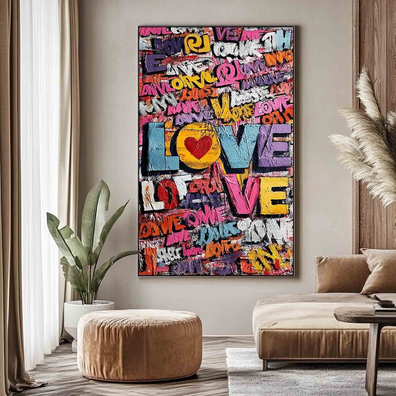 Vertical Graffiti Love Pop Art Impasto Painting