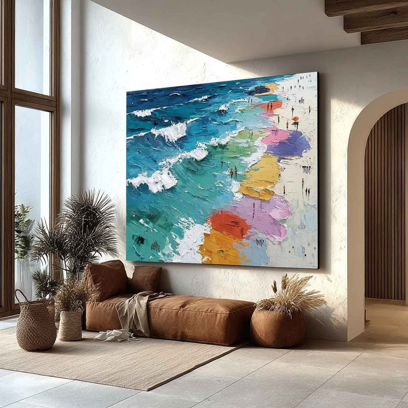 Wall Art Colorful Beach Impasto Ocean Wave