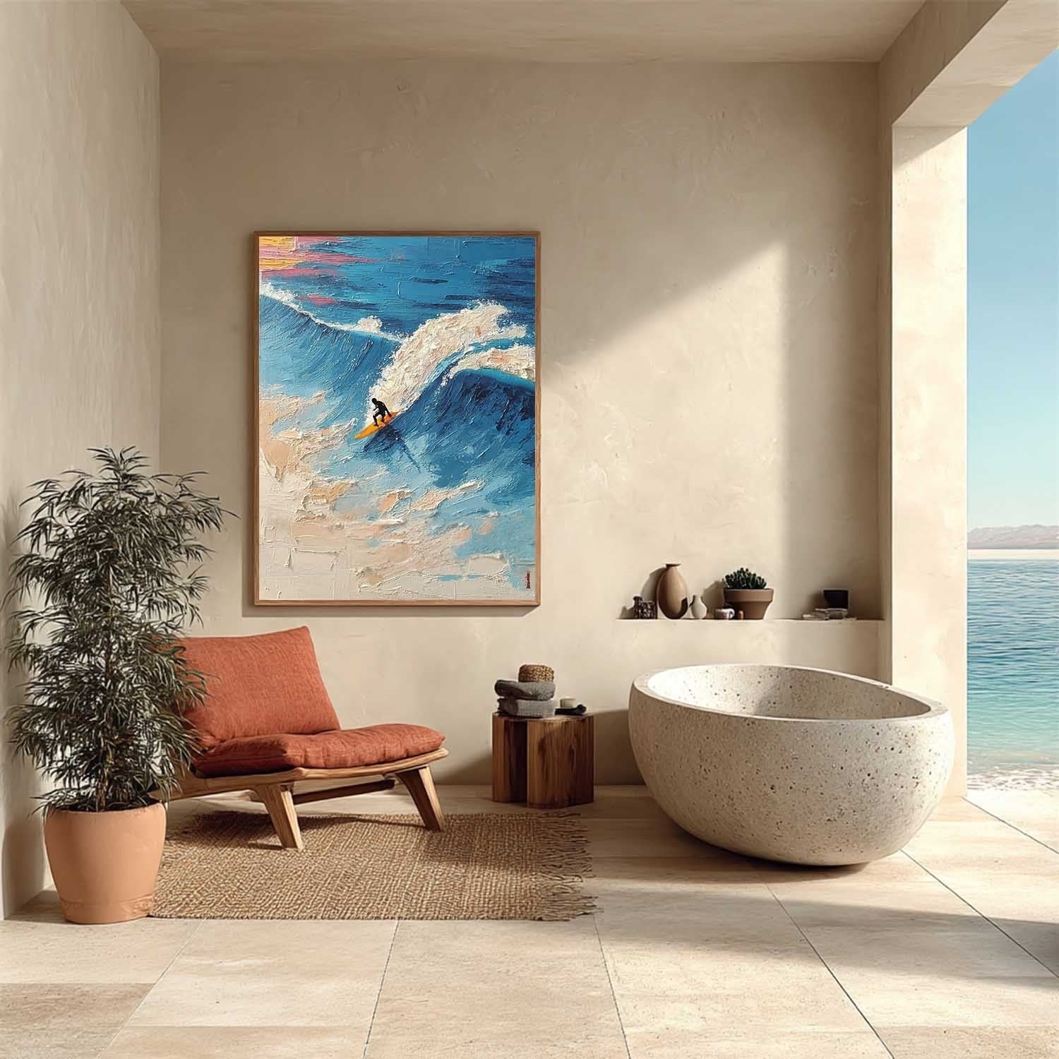 Wall Art Vertical Impressionist Surfing Scene Bold