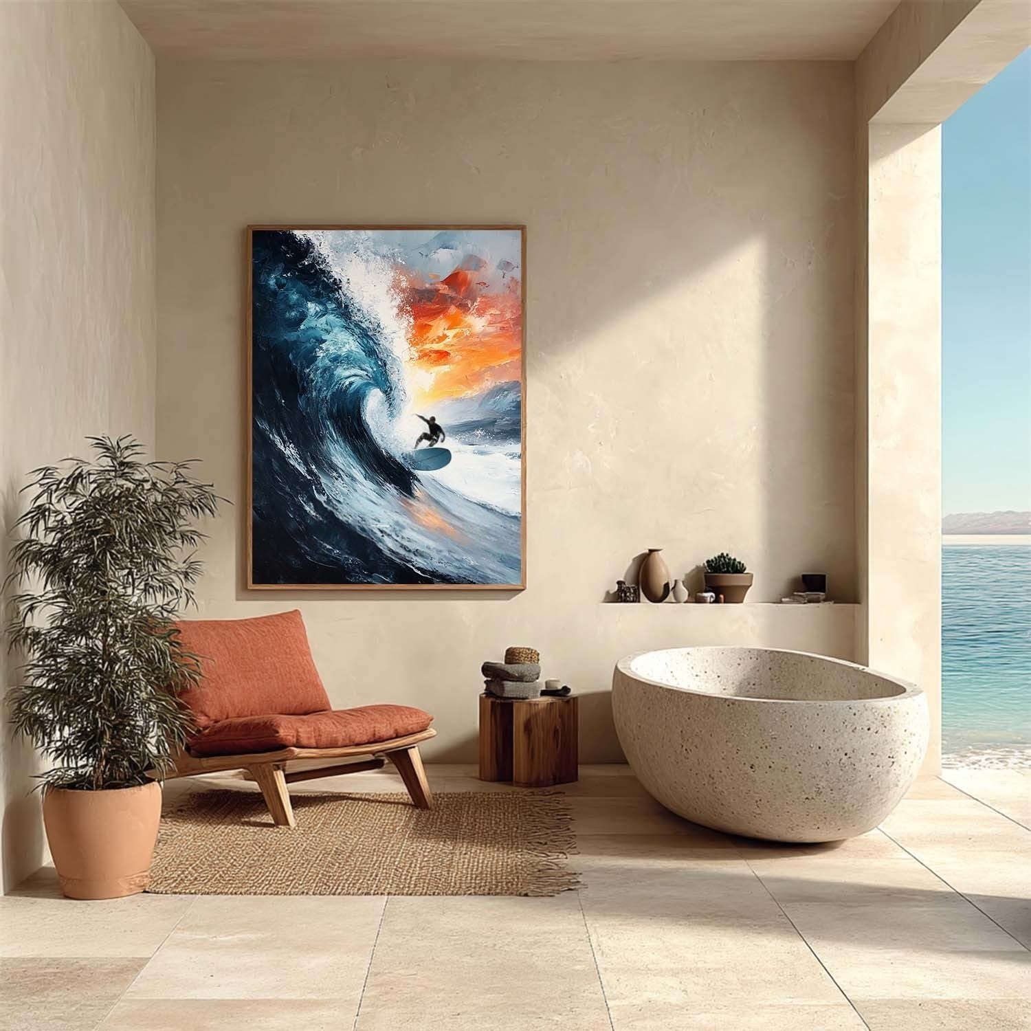 Wall Art Vertical Impressionist Surfing Action Scene Bold