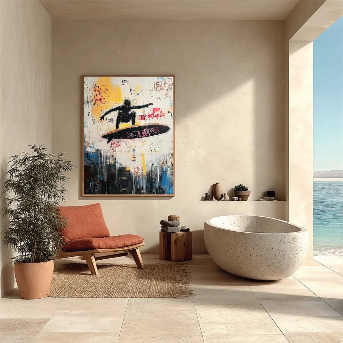 Wall Art Edgy Textured Graffiti Surfer