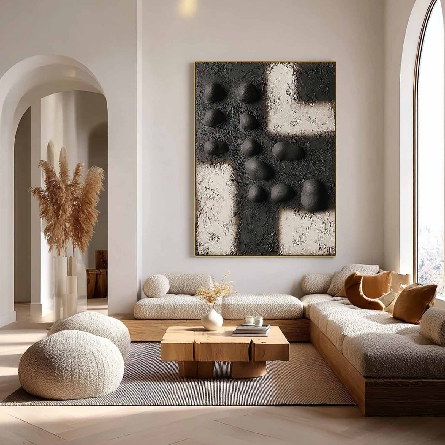 Wall Art Black Bas-Relief Geometric Abstract Painting